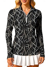 baratos Camisa Feminina-Mulheres Geométrica Arte abstrata Moletom Polo Tops Camisa Camisa Esportiva Manga Longa Imprimir Quarter Zip Pullover UPF50+ Resistente a UV Proteção UV Elástico Respirável Voleibal Tênis Golfe