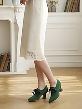 abordables Années 1920-Escarpins en daim vert pour femme avec nœud en ruban noir, bout pointu élégant, style vintage années 1920, parfaits pour les événements formels, les dîners et les mariages.