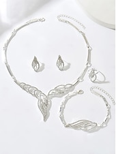 preiswerte Hochzeit ACC-Vergoldetes Damen-Schmuckset mit Strasssteinen, elegante 4-teilige Halskette, Armband, Ohrringe &amp;Ringset für Partys, Hochzeiten &amp;Abendveranstaltungen