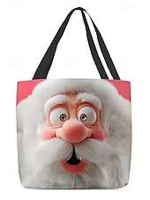 economico Borse con stampa grafica-borsa tote natalizia da donna – design di Babbo Natale con albero di Natale festivo e fiocchi di neve, divertente e stravagante, regalo perfetto per le feste di Natale, le festività invernali e lo shopping