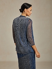  Dam Kvällstoppar Plisserad Multi lager Metallisk Ensfärgat Stylish Romantisk Bröllop 3/4 ärm Kvällsfest Bröllopsgäst Affärskläder Marinblå Sommar Vår Höst Vinter