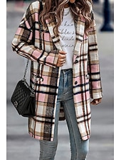 ieftine 3D palto-Pentru femei Palton de iarnă Jachete Iarnă Comfortabil Respirabil Buzunar Imprimeu Casual Plisat Vacanță Stradă Casual Purtare Zilnică Cu Un Nasture Lung Răsfrânt Fit regulat Manșon Lung Îmbrăcăminte