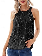 economico Serbatoio Semplice-Per donna Canotta a canotta Paillettes Tinta unica Elegante Casual Senza Maniche All'americana Top Regolari Quotidiano Verde salvia Nero Bianco Champagne Vino Estate Primavera