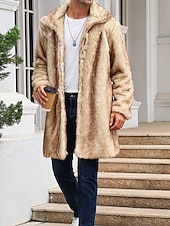 preiswerte Herrenjacken &amp; Herrenmäntel-Herren Winterjacke Kunstpelzmantel Urlaub Täglich Thermowarm Fleece Herbst Winter Einfach Mode Streetwear Revers Lang Kamel Dunkelgrau Schwarz Weiß Gelb Jacken