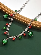 tanie Naszyjnik damski-damski świąteczny naszyjnik ze stopu z czerwonymi i zielonymi dzwoneczkami, ozdobą w kształcie płatka śniegu, idealny do świątecznej mody i jako prezent