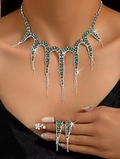 Недорогие Женское ожерелье-Женский комплект украшений со стразами зеленого цвета, включающий ожерелье и кольца для рождественской вечеринки, бала &amp;вечерние мероприятия