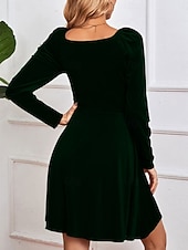 Świąteczna sukienka mini z weluru dla kobiet sukienka w kształcie litery A elegancka na przyjęcia koktajlowa na świeżym powietrzu regularne dopasowanie jednolity kolor długi rękaw dekolt w serek tanie Sukienki świąteczne-Świąteczna sukienka mini z weluru dla kobiet sukienka w kształcie litery A elegancka na przyjęcia koktajlowa na świeżym powietrzu regularne dopasowanie jednolity kolor długi rękaw dekolt w serek