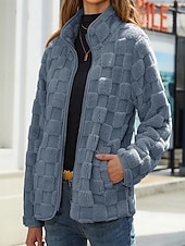 economico Giacche Sherpa-Per donna Cappotto Invernale Cappotto Teddy Caldo Confortevole Cerniera Tasca Casual Tinta unica Vacanza Streetwear Casuale Abbigliamento quotidiano Regolare Collo alla coreana Vestibilità regolare