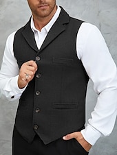 preiswerte Herrenweste-Herren Tweedweste Weste Formell Hochzeit Urlaub Täglich Mode Klassisch Frühling Herbst Tasche Knöpfe Tweed Polyester Bequem Einfach Fischgrätenmuster Einreihig Reverskragen mit Schlitz Normale