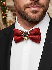 billige Juletilbehør-Herresløyfe i fløyel med gullfarget hjortehode, elegant justerbar halskjede i flere farger, perfekt til julefester, bryllup og formelle høytidsarrangementer