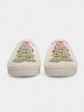 ieftine Flip-Flops de Damă-Papuci de Crăciun albi pentru femei, cu căptușeală plușată, pantofi confortabili de iarnă pentru petrecerea de sărbători &amp;oferirea de cadouri