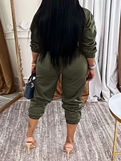 Χαμηλού Κόστους ολόσωμη φόρμα διακοπών-Γυναικεία Φόρμες Ενεργό Συμπαγές Χρώμα Μακρυμάνικο Παντελόνια με τσέπες Κολάρο Πουκαμίσου Φερμουάρ Τσέπη Διακοπές Καθημερινά Κανονικό Μαύρο Πράσινο Χακί Θαλασσί Φθινόπωρο