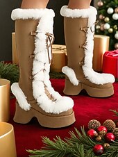 cheap Women&#039;s Christmas Shoes-Women&#039;s  Platform Christmas Boots with Faux Fur Trim - Chic Holiday Style, Perfect for Christmas Parties and Winter Celebrations