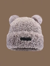 tanie Kapelusze damskie-Damska świąteczna czapka nausznik z futerkiem w kształcie misia, wielofunkcyjne, przytulne, zimowe nakrycie głowy z pomponami, stylowy i ciepły dodatek świąteczny