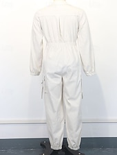 זול סרבל חופשה-בגדי ריקוד נשים סרבלים פעיל צבע אחיד שרוול ארוך מכנסי קרגו צווארון חולצה רוכסן כיס חופשה יומי רגיל שחור משמש אביב