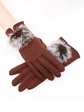 abordables Guantes de mujer-Guantes táctiles navideños para mujer con pompones de piel sintética de conejo, tejido de poliéster cálido, varios colores, perfectos para la moda de invierno y regalos navideños.