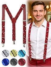 cheap Men's Belts-Men's Christmas Sequin Suspenders – Polyester Material, Festive Sparkling Design, Available in Multiple Colors, Perfect for Holiday Parties and Christmas Events