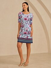 זול שמלה קז'ואל-שמלת מיני נמתחת לחופשה עם הדפס פרחוני