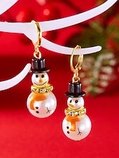 billiga Kvinnors örhänge-Julörhängen i legering för kvinnor med snögubbe- och snöflingedesign, perfekta för högtidsmode och festliga presenter