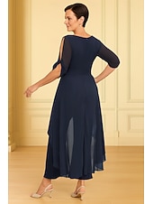 abordables Monos de mamá-Mono Asimétrica Vestido de Madrina Media Manga Escote en Pico Elegante Sencillo Invitado a la boda Noche formal Gasa Tejido elástico con Flor Un Color