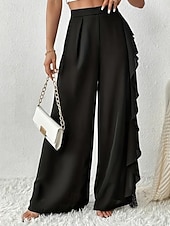 billiga fest dambyxor-Dam Brett skaft Kinesiska Semester Vintage Mode Fullängd Medium Midja Slät Spets Volang Lappverk Bekväm Microelastisk Dagligen Utomhus Semester Svart Sommar Vår Höst Vinter Normal