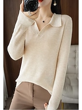 olcso Szilárd színek-Női Pulóver Elegáns Napi Stílusos Polo gallér Kötött Hosszú ujj Normál felsők Kötött Napi Hétvége Fekete Fehér Tavasz Ősz