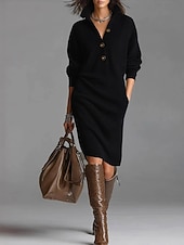 economico Abiti in maglia-Per donna Abito Midi Abito in maglia Tubino Abito a Tubino Festa Formale Abiti semi formali Casuale Casa All'aperto Vestibilità comoda Semplice Manica Lunga Bavero Nero Giallo Rosso Marrone Primavera