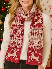 abordables Foulards pour femmes-Écharpe de Noël pour femme en maille avec motif renne – matière acrylique, motif festif pour les fêtes et les vêtements d'hiver