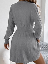 economico Abiti in maglia-Per donna Mini Abito Abiti in tessuto di lino e policotone Abito in maglia Moderno Quotidiano Natale Uscire Vestibilità regolare Semplice Manica Lunga Girocollo Nero Vino Grigio Autunno Inverno