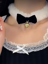 voordelige Dames ketting-Kerstchoker met fluwelen strik voor dames, met imitatiebont en gouden bel, feestelijke feestdagenhalsketting voor kerstfeestjes en wintervieringen