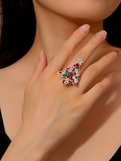economico Anelli da donna-Anello da donna a forma di albero di Natale: materiali in lega e zirconia, design festivo con pietre rosse, verdi e trasparenti, perfetto per feste di Natale e regali