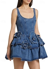 cheap Plain Dress-Women's Mini Dress Denim Dress Party Dress Cocktail Dress Sundress Fashion Modern Evening Party Party Cocktail Party Regular Fit Plain Sleeveless Crew Neck Blue Spring Fall