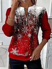 abordables Sweat de Noël-Femmes Sweatshirt Pull Sweats zippés Graphique Motif de flocon de neige Mode Occasionnel manche longue Col ras du cou Hauts Réguliers Rue Tenue Quotidienne Fermeture éclair Imprimé Noir Rouge Rouge
