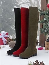 levne Módní boty-Dámské červené kozačky nad kolena – stylové vánoční dlouhé kozačky na zimní módu, večírky a sváteční nošení