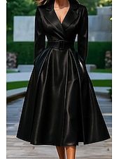 abordables Robes de smoking-Femmes Robe smoking Ligne A Mariage Formel robe demoiselle d honneur Spandex Satin Satin Extensible Élégant Classique manche longue Mi cuisses Revers crantés Double Boutonnage