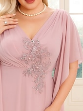 economico Lunghezza del pavimento-A-Line Abito da Sposa per Invitate Lunghezza Piena Abiti Formali Abito da Sera Abito Madre della Sposa Manica Lunga V Neck Elegante Vintage Festa Chiffon con Perline