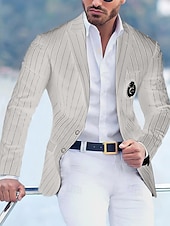 economico Blazer Classici da Uomo-Per uomo Laurea Blazer Abbigliamento da cocktail Affari Serata Formale Ricevimento di matrimonio Solo in alto Moda Casual Estate Primavera &amp; Autunno Poliestere A righe Tasca Casual / Quotidiano