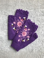 levne Dámské rukavice-Dámské vánoční vyšívané rukavice – květinový vzor se včelami, materiál bavlněná příze, dostupné v několika barvách, ideální pro zimní svátky a slavnostní příležitosti