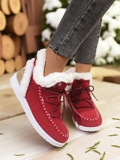 olcso Női karácsonyi cipők-Női Csizmák Hócipők Fűzős csizmák Téli csizma Karácsony Napi Gyapjú bélelt Csizmák Bokacsizmák Lapos Kerek orrú Alkalmi Műszőrme Ruhaanyag Papucs Fekete Rózsaszín Piros