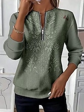 Χαμηλού Κόστους Boho Τοπς-Γυναικεία Φούτερ πουλόβερ Φούτερ με φερμουάρ Φερμουάρ Στάμπα Φλοράλ Γραφική Φυλής Μοντέρνα Καθημερινό Μακρυμάνικο Στρογγυλή Ψηλή Λαιμόκοψη Κανονικά μπλουζάκια Δρόμος Καθημερινή Ένδυση