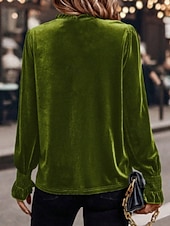 economico Bluse Eleganti-Per donna Velluto Elegant Elegante Blusa Arricciato Semplice Vintage Elegante Manica Lunga Girocollo Top Regolari Quotidiano Ferie Uscire Blu Verde militare Verde Rosa Autunno Inverno