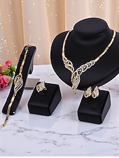 preiswerte Hochzeit ACC-Vergoldetes Damen-Schmuckset mit Strasssteinen, elegante 4-teilige Halskette, Armband, Ohrringe &amp;Ringset für Partys, Hochzeiten &amp;Abendveranstaltungen