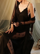 voordelige Valentijnsdag Slaap &amp; Lounge-Dames Gewaad Casual Comfortabel Heldere kleur Veters Huis Dagelijks Lange mouw V-hals Zwart Wit Wijn Zomer Lente Herfst Normale pasvorm