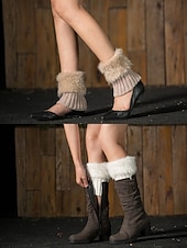 levne Dámské ponožky-Dámské manžety na boty z umělé kožešiny, nastavitelný akrylový úplet s plyšovými detaily, vánoční sváteční doplněk k obuvi v několika barvách