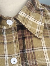 voordelige Strepen- en Geometrische Blouses-Dames Overhemd Zak Knop Ruitjes Elegant Bohemen Vintage Lange mouw Overhemdkraag Normale tops Dagelijks Feestdagen Uitgaan Paars Groen Lente Herfst