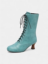 Недорогие Викторианский и Эдвардианский-Женские коричневые ботильоны из искусственной кожи в эдвардианском стиле со шнуровкой, винтажные полусапожки на среднем каблуке 1950-х годов для костюмированных выступлений, театра и повседневной носки в стиле ретро