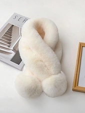 preiswerte Schals für Damen-Weihnachtsschal aus Kaninchenfellimitat für Damen mit Bommeln, weiches und kuscheliges Winteraccessoire für Feiertagspartys und als Geschenk