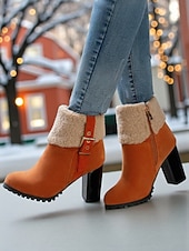 رخيصةأون أحذية الموضة-حذاء نسائي بكعب من الجلد المدبوغ باللون الأخضر مع أطراف من الفرو الصناعي، كعب سميك عصري، مثالي لقضاء العطلات الشتوية وحفلات الكريسماس والمناسبات الاحتفالية