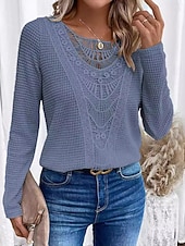 tanie Koronkowe topy-Damskie Koszula Jednokolorowe Elegancja Bohema Zabytkowe Długi rękaw Półgolf Zwykłe topy Praca Codzienny Koronka Haft Koronka iluzjonistyczna Brudny róż Niebieski Pomarańczowy Beżowy Wiosna Jesie