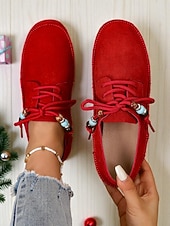 preiswerte Damenschnürschuhe-Rote Mokassin-Loafer für Damen mit Perlenschnürsenkeln – gemütliche Urlaubs-Slipper für Damen – ideal für Weihnachten, Winterkomfort und entspannte Tage